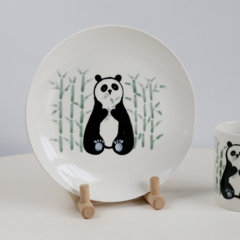 Ins Cute and Fun Handdrawn Panda Ceramic Dining Plate Afternoon Tea Fruit Plate Children's Breakfast Bread Plate