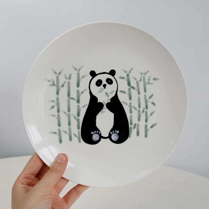 Ins Cute and Fun Handdrawn Panda Ceramic Dining Plate Afternoon Tea Fruit Plate Children's Breakfast Bread Plate