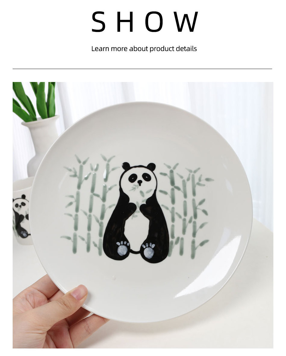 Ins Cute and Fun Handdrawn Panda Ceramic Dining Plate Afternoon Tea Fruit Plate Children's Breakfast Bread Plate