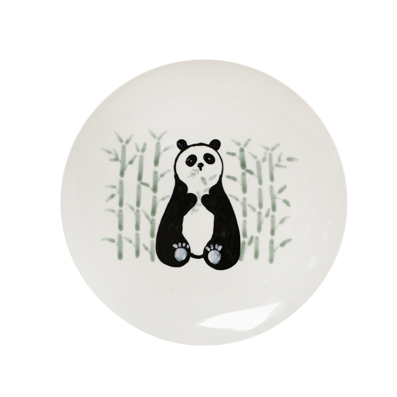 Ins Cute and Fun Handdrawn Panda Ceramic Dining Plate Afternoon Tea Fruit Plate Children's Breakfast Bread Plate