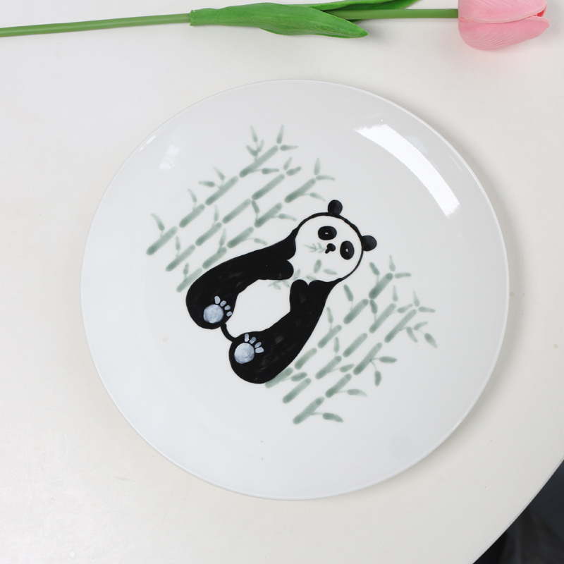 Ins Cute and Fun Handdrawn Panda Ceramic Dining Plate Afternoon Tea Fruit Plate Children's Breakfast Bread Plate