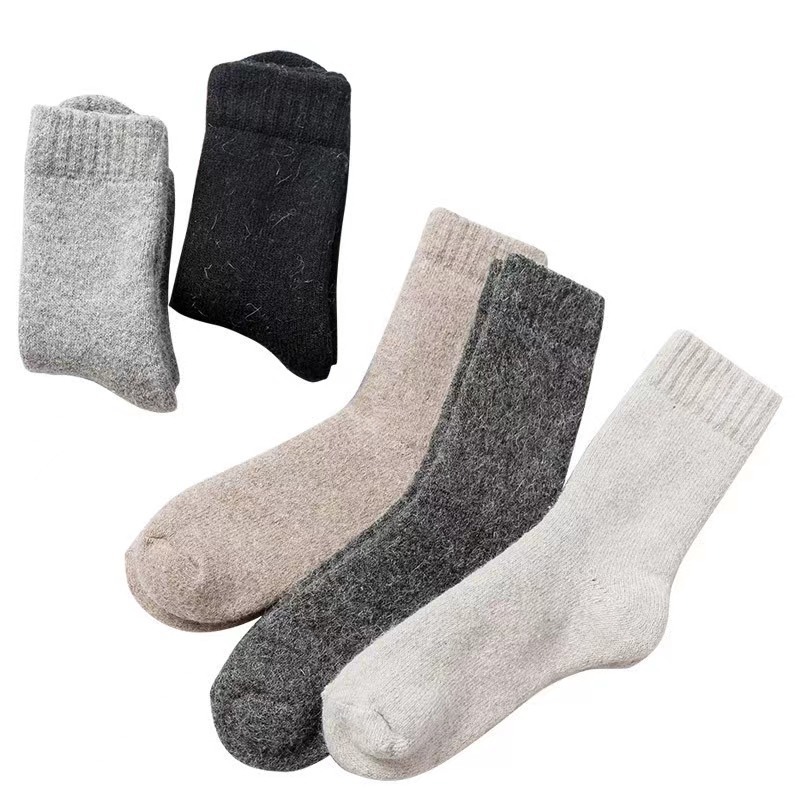 High Quality Warm Winter Customized Thermal Solid Color Ski Thick Knitted Crew Fuzzy Custom Men Merino Wool Socks