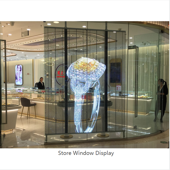 P3.91 Indoor Clear HD Transparent LED Pixel Mesh Screen for Product Showroom and Mall Glass Window LED Transparent Display