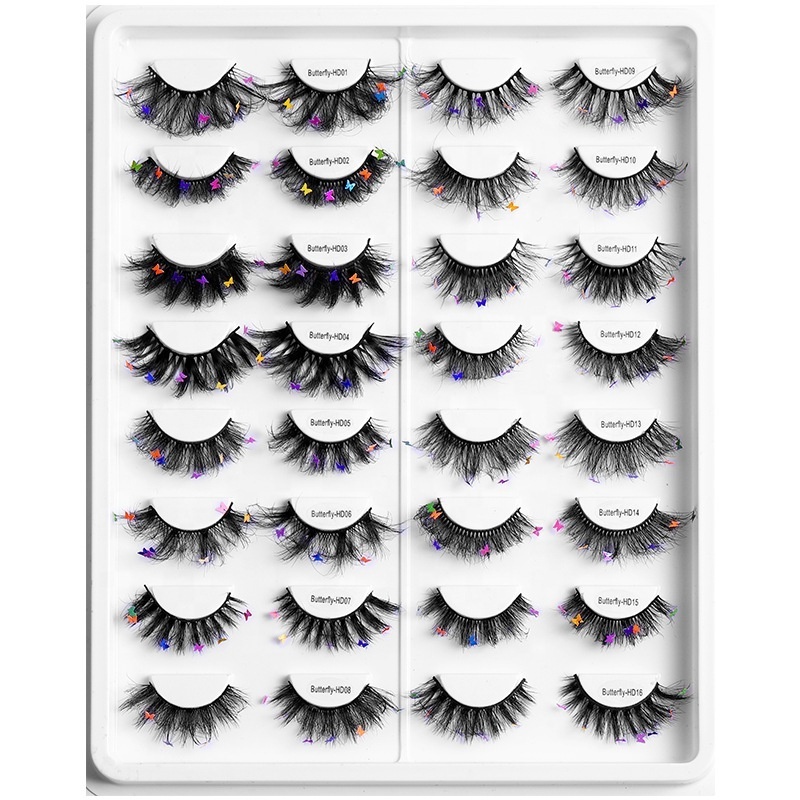 Private Label Party Glitter Decal Faux Mink Eye Lash Butterfly Diamond Full Strip False Eyelashes Makeup Custom Eyelash Box