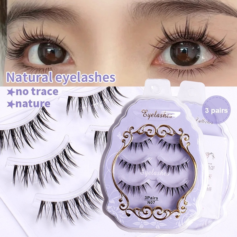 3 Pairs Natural False Eyelashes Little Devil Cos Manga Eyelashes Lash Extension Fairy Cross Big Eyes Wispy Light False Lashes