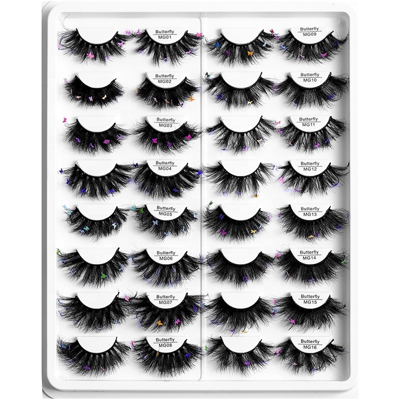 Private Label Party Glitter Decal Faux Mink Eye Lash Butterfly Diamond Full Strip False Eyelashes Makeup Custom Eyelash Box