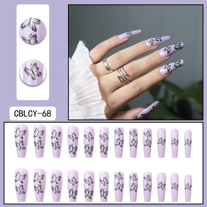 24pcs/bag Wholesale transparent Clear Acrylic Full Cover Nail Tips Short Coffin Square Nails Artificial Fingernails