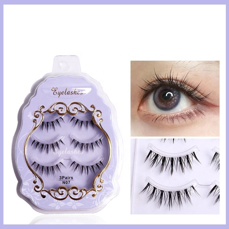 3 Pairs Natural False Eyelashes Little Devil Cos Manga Eyelashes Lash Extension Fairy Cross Big Eyes Wispy Light False Lashes