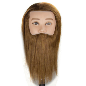 customized  barber display realistic human hair male training head , cheap teaching men mannequin head with beard