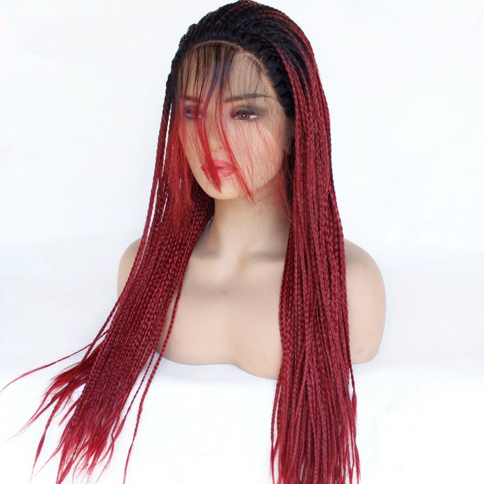 two tone color Synthetic Lace Front Wig with Baby Hair African American Glueless Box Braided Wigs