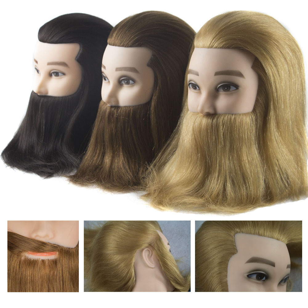 customized  barber display realistic human hair male training head , cheap teaching men mannequin head with beard