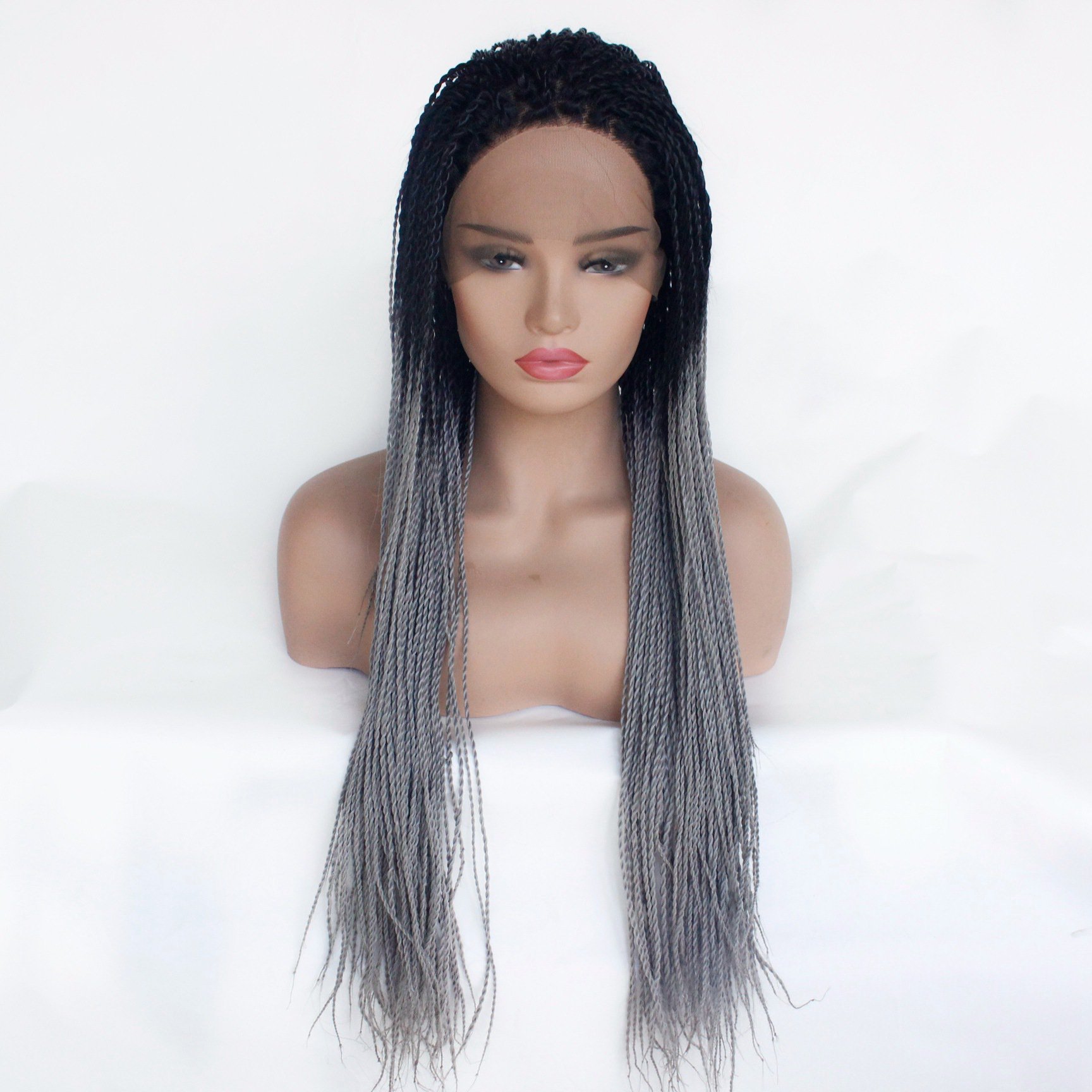 two tone color Synthetic Lace Front Wig with Baby Hair African American Glueless Box Braided Wigs