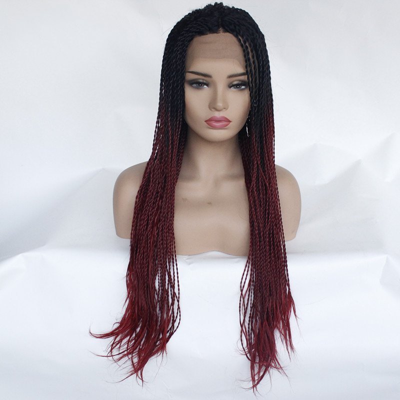 two tone color Synthetic Lace Front Wig with Baby Hair African American Glueless Box Braided Wigs