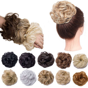 Wholesale Curly Synthetic Hair Chignon Elastic Band Scrunchies Hair Pieces Extension For Women Black Brown