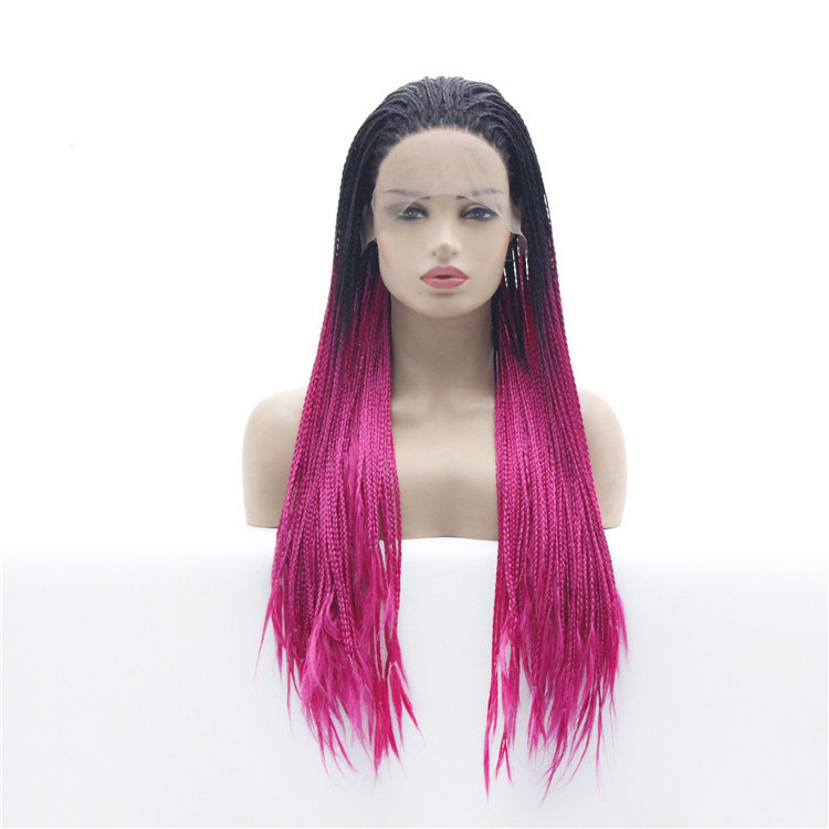 two tone color Synthetic Lace Front Wig with Baby Hair African American Glueless Box Braided Wigs