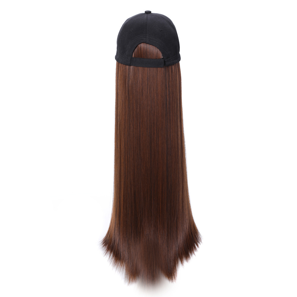 hot Long Straight Hat Wig Black synthetic  Hair Ball Hat Casual Hat with Wig for Women