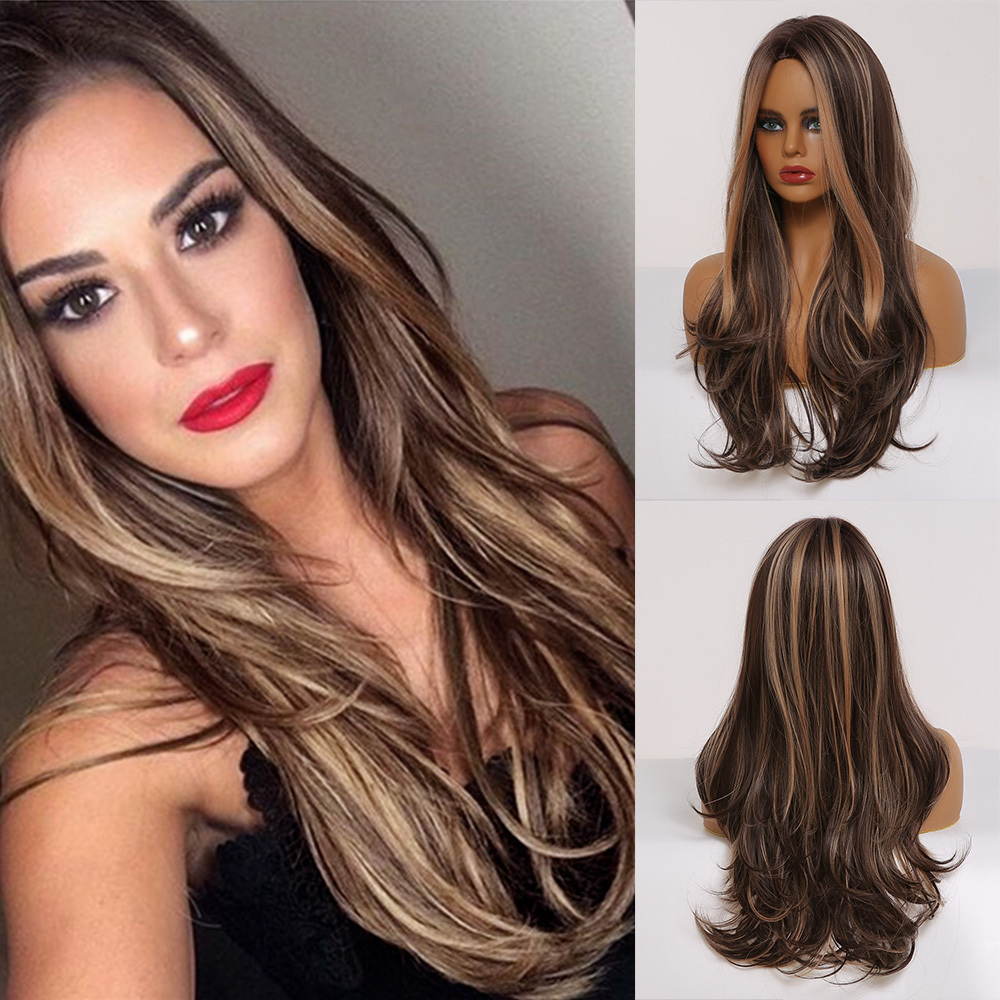 fast sales  long wave Futura Synthetic Wig ,Ombre Brown blonde wig  heat resistant fiber Wig for white woman