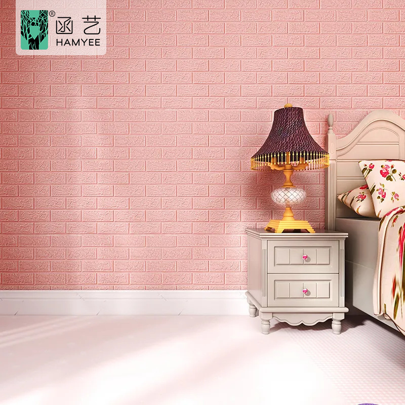 3D peel and stick waterproof pink brick self adhesive pe foam wallpaper home decoration for bedroom