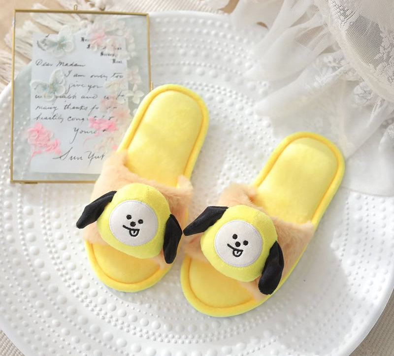 Cartoon slippers home open-toe non-slip four seasons mouth fish plush drag home ground board shoes