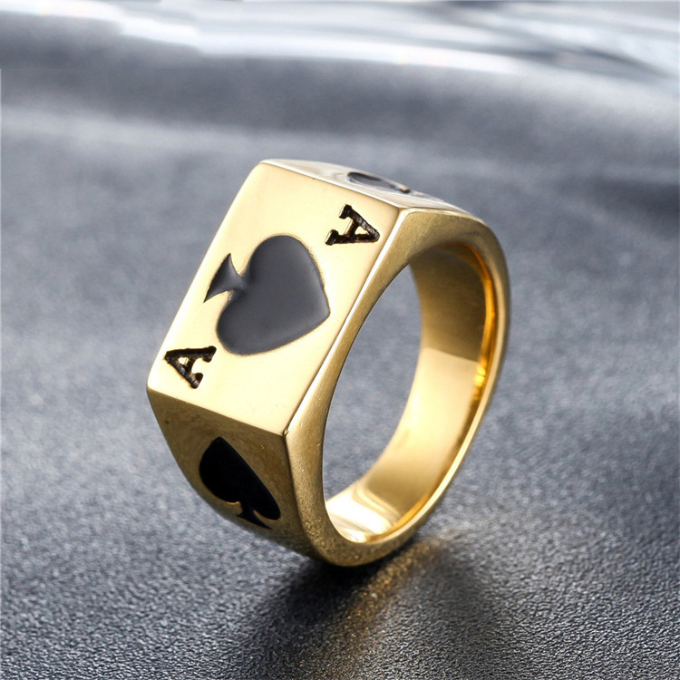 European and American Personality Punk Magician Playing Card Spades A Men's Stainless Steel Ring