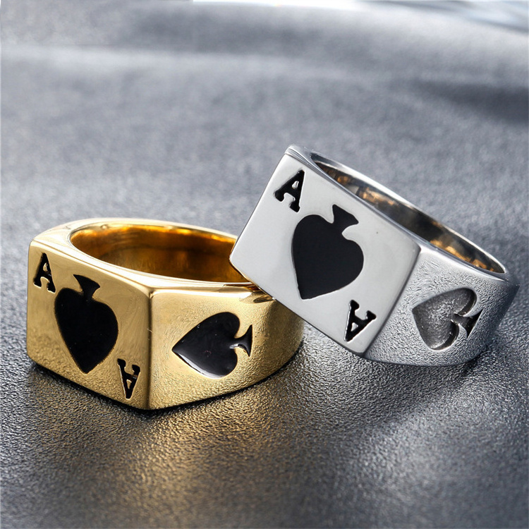 European and American Personality Punk Magician Playing Card Spades A Men's Stainless Steel Ring