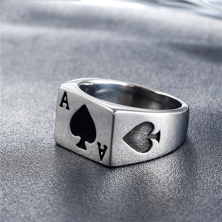 European and American Personality Punk Magician Playing Card Spades A Men's Stainless Steel Ring