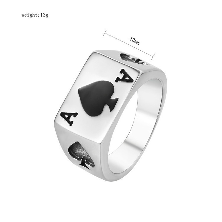 European and American Personality Punk Magician Playing Card Spades A Men's Stainless Steel Ring