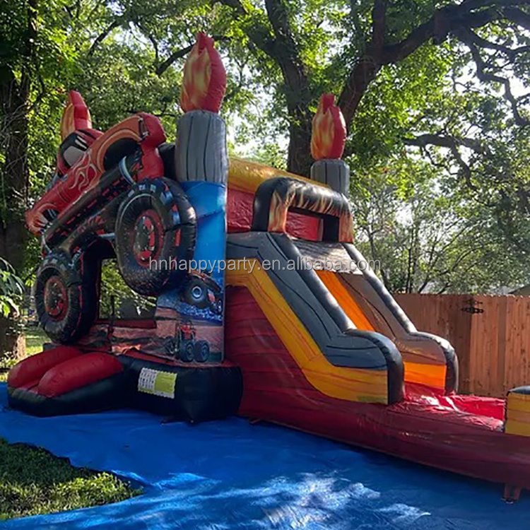 Commercial moonwalk bouncy castle for kids with slide combo truck car theme inflatable bouncer with slide for party rental