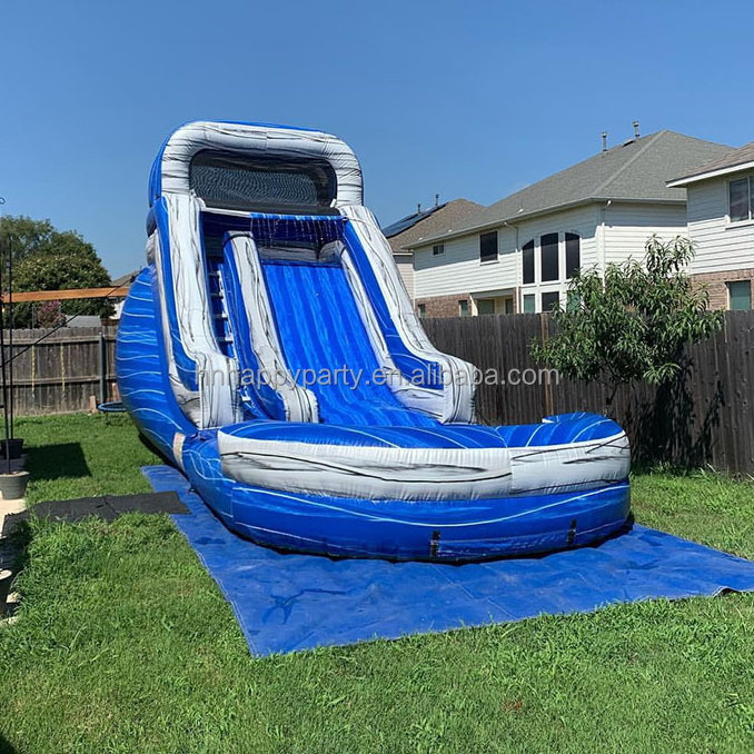 PVC commercial backyard inflatable blue water slide pool for party rental