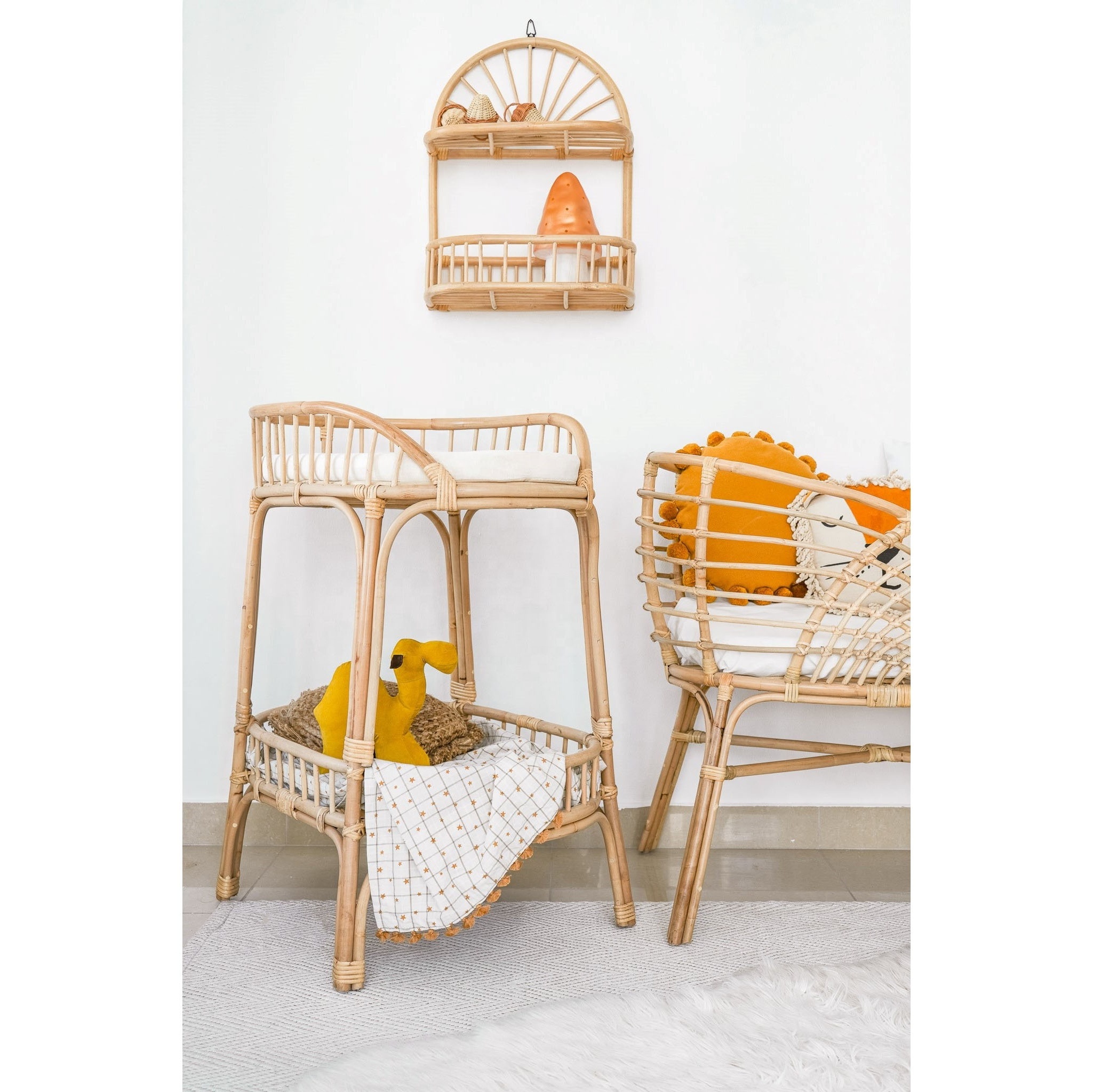 Adorable Best Seller Rattan Wall Hanging Shelf Decorative Kid's Room Handicraft Rattan Rainbow Shelf made in Vietnam