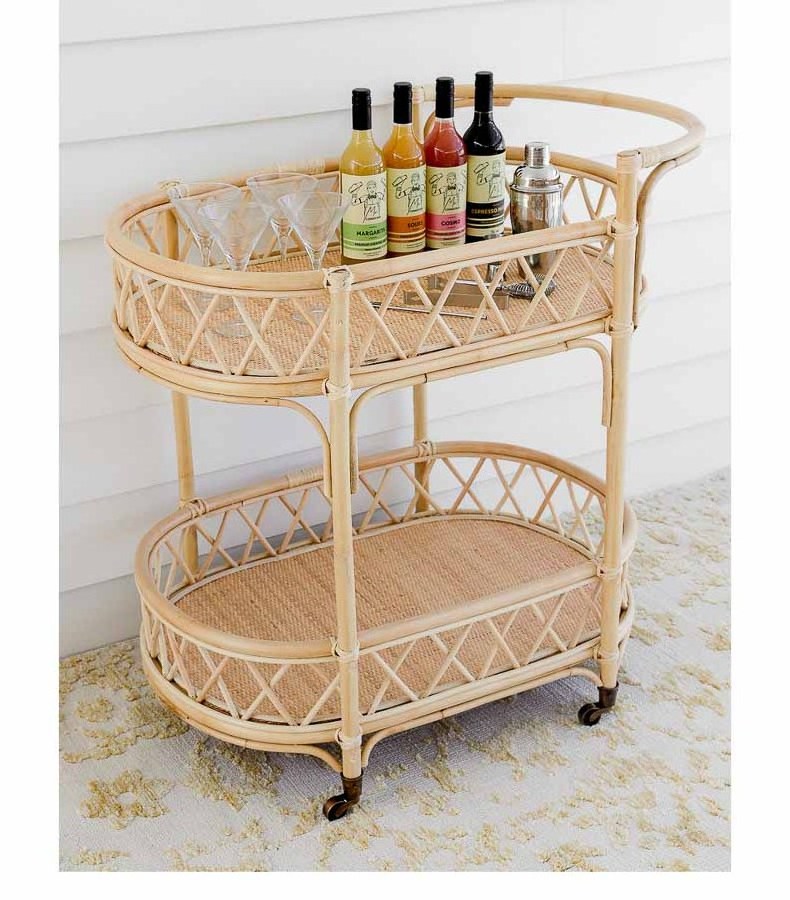 High Quality Rattan Bar Cart Handmade For Hotel Trolley Handmade Rattan Wicker OEM Acceptable Variety of Color Vietnam Handmade