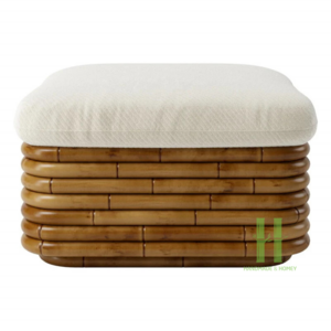 Vintage Storage Stool Rattan Storage Ottoman with White Cushion Handmade and OEM Design in Vietnam Manufacturer