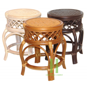 Set of 3 Rattan Ottoman Chair Rustic Wicker Stool Round Rattan Ottoman for Living Room Handmade in HNH Craft Factory