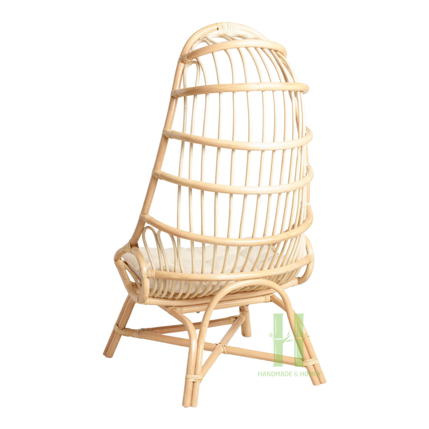 Eco Friendly Rattan Cage Chair with Cushion Rattan Cocoon Chair Wicker Lounge Chair New Rattan Furniture Collection for 2024