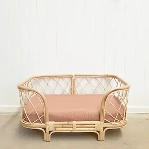 Natural Rattan Pet Beds With Soft Cushion For Cat And Dog Rattan Pet Bed Dog Beds OEM Designs Customized Handmade in Vietnam