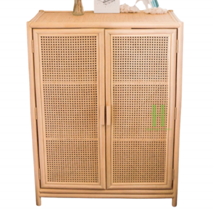 Handmade Beige Rattan Kitchen Cabinet Boho Kitchen Sideboard Rattan Shelves and Cabinet for Home Living Room Handmade in Vietnam