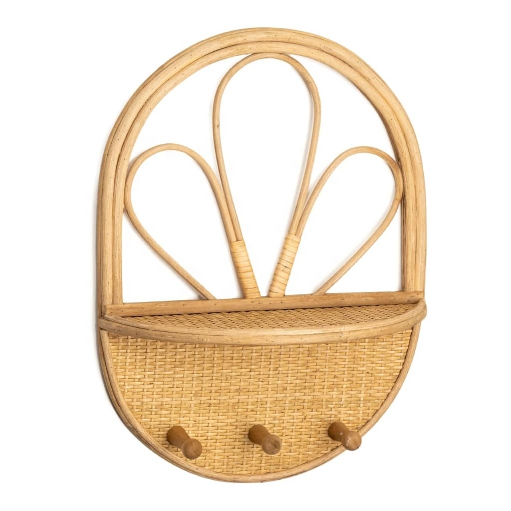 Handcrafted Floral Wall Hanging Decoration for Kids Room Boho Rattan Wall Shelf OEM from Vietnam Manufacturer