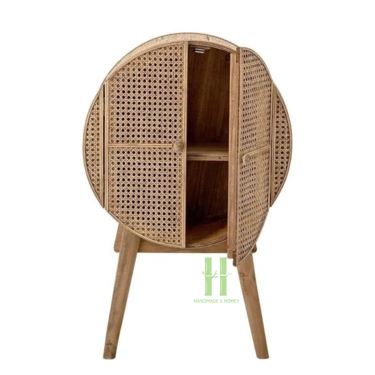 Rustic Round Rattan Kitchen Storage Cabinet Boho Kitchen Sideboard Rattan Shelves and Cabinet for Home Living Room from Vietnam