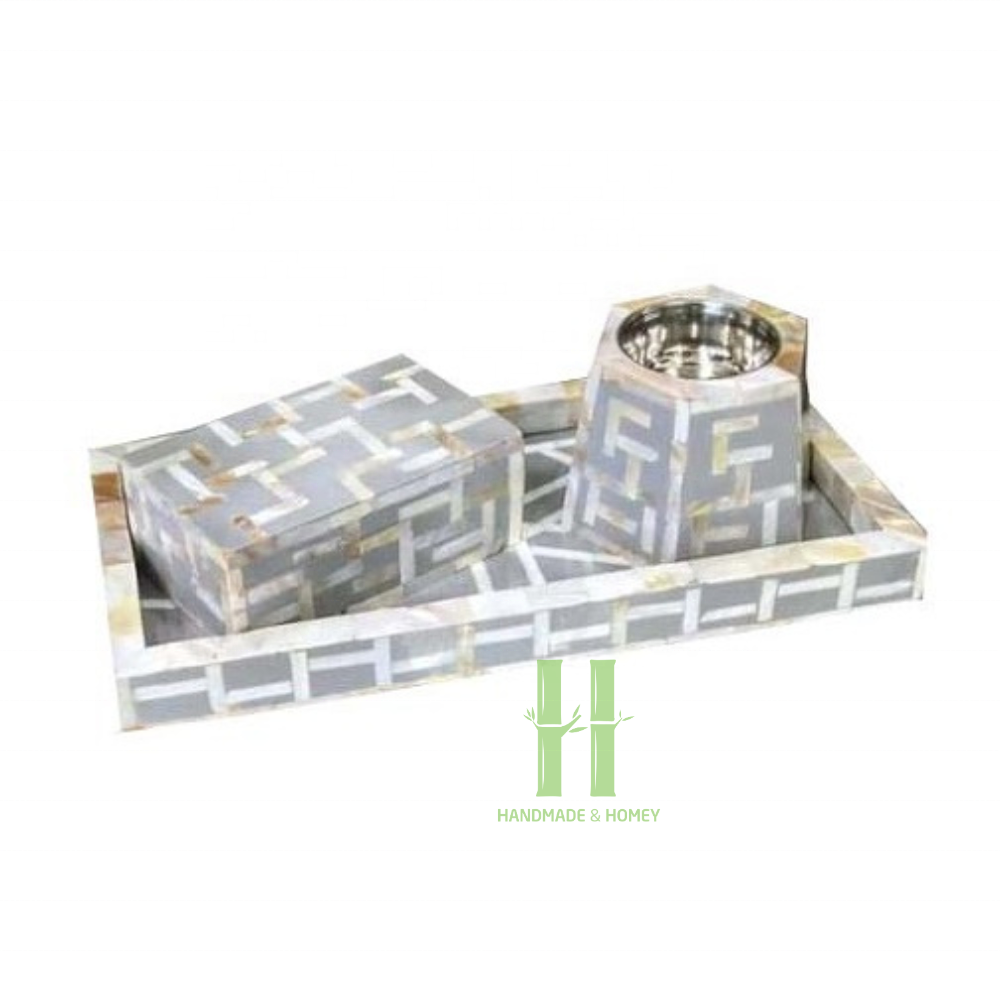 OEM Mother of Pearl Inlaid Incense Burner Arabic Latest Ramadan Gift Set Bakhoor Burner with Tray Box Customized in Vietnam