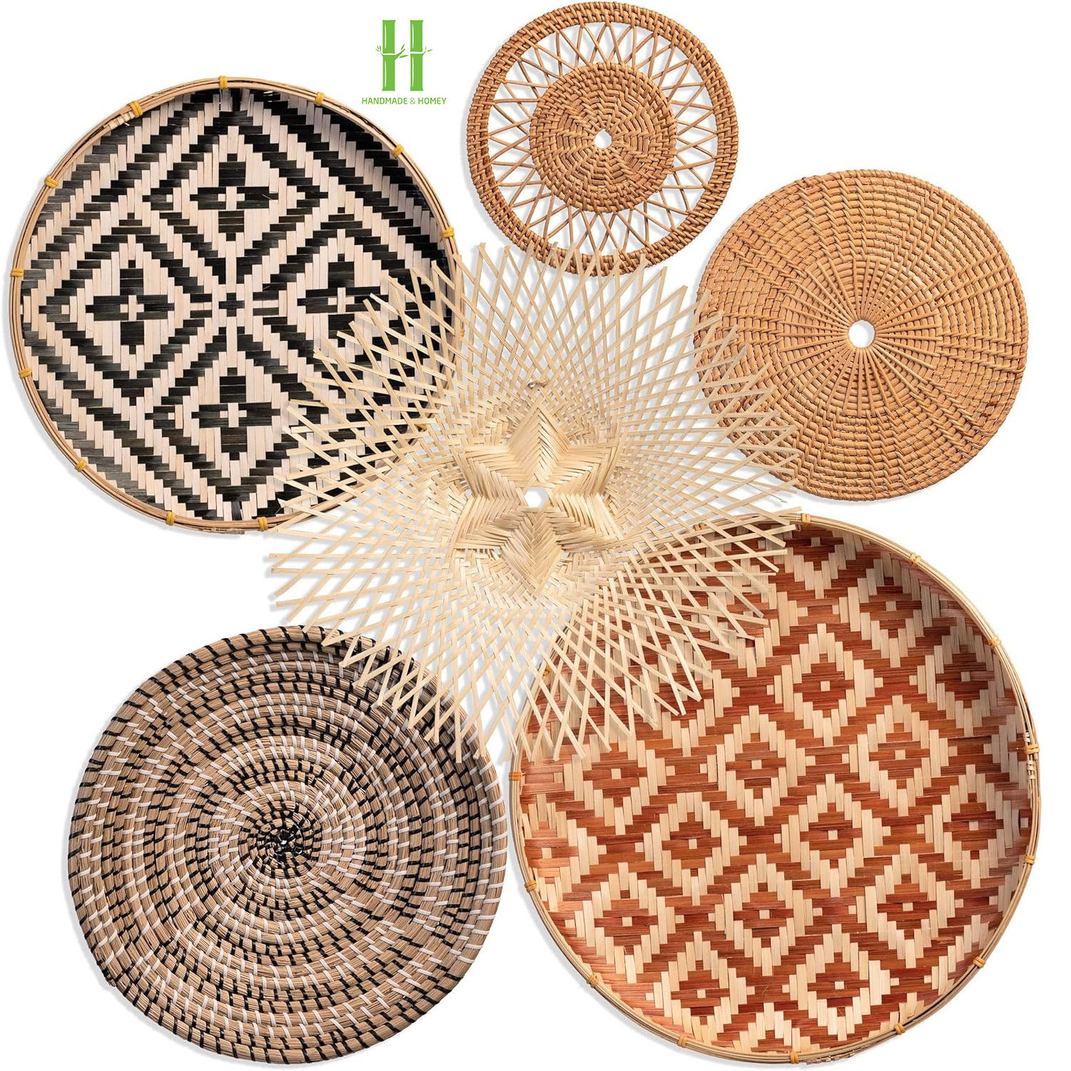 Best Choice Set Wall Baskets Seagrass And Bamboo Decor Woven Wall Hanging Boho Decoration Variety of Shapes OEM  from Vietnam