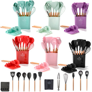 HCYM 13Pcs Silicone Kitchen Accessories Cooking Tools Kitchenware Cocina Silicone Kitchen Utensils Set With Wooden Handles