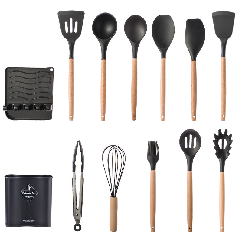 HCYM 13Pcs Silicone Kitchen Accessories Cooking Tools Kitchenware Cocina Silicone Kitchen Utensils Set With Wooden Handles