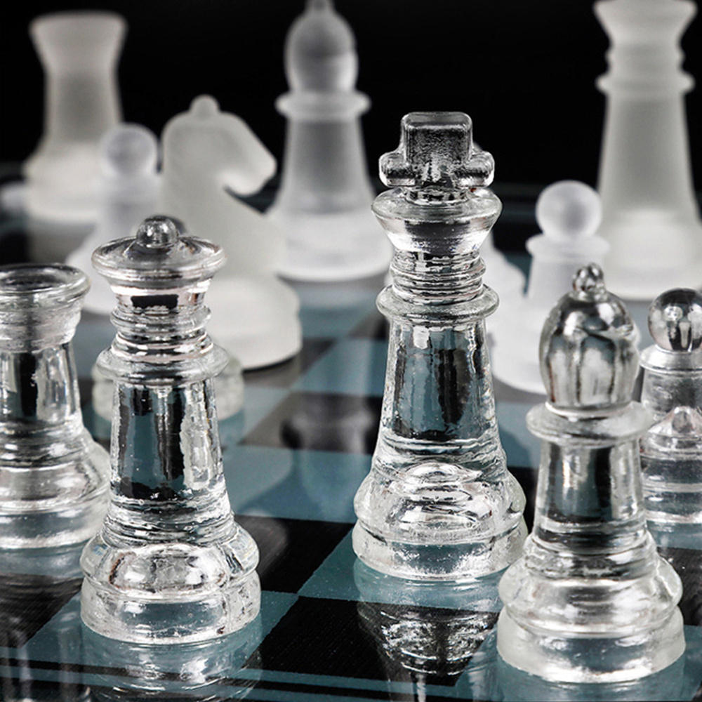 Wholesale Glass Chess Crystal Clear Frosted Chess Set Board Games Chess Games