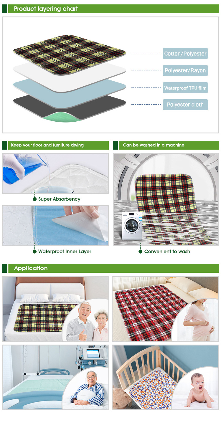 Free Sample Custom Quilt Washable Incontinence Underpad Adult Reusable Waterproof Bed Pad With Handles