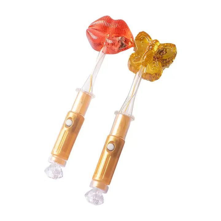 New Trend Ball Shape Lollipop Three Lights Glowing LED Colorful Glitter Stick with Fruity Flavor Sweet and Sour Candy