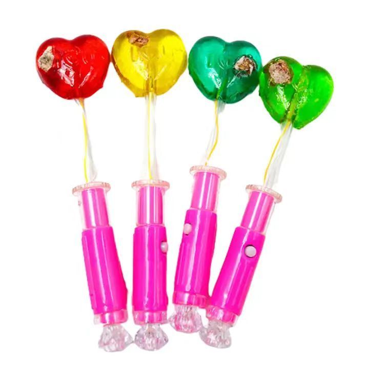 New Trend Ball Shape Lollipop Three Lights Glowing LED Colorful Glitter Stick with Fruity Flavor Sweet and Sour Candy