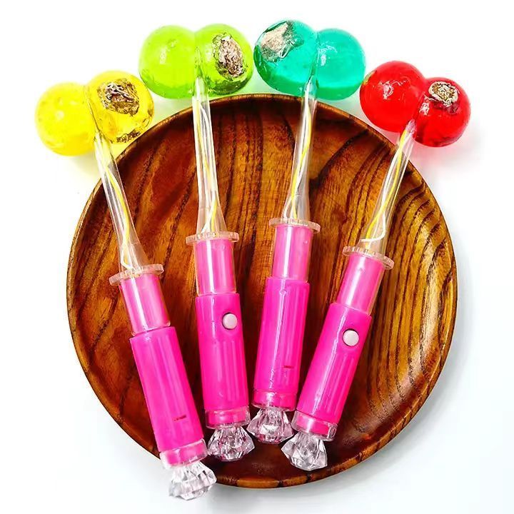 New Trend Ball Shape Lollipop Three Lights Glowing LED Colorful Glitter Stick with Fruity Flavor Sweet and Sour Candy