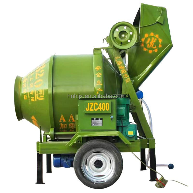 JZC350 mobile self loading concrete mixer construction site small skip mixer with traction electric gear ring drive drum mixer