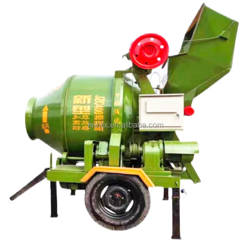 JZC350 mobile self loading concrete mixer construction site small skip mixer with traction electric gear ring drive drum mixer