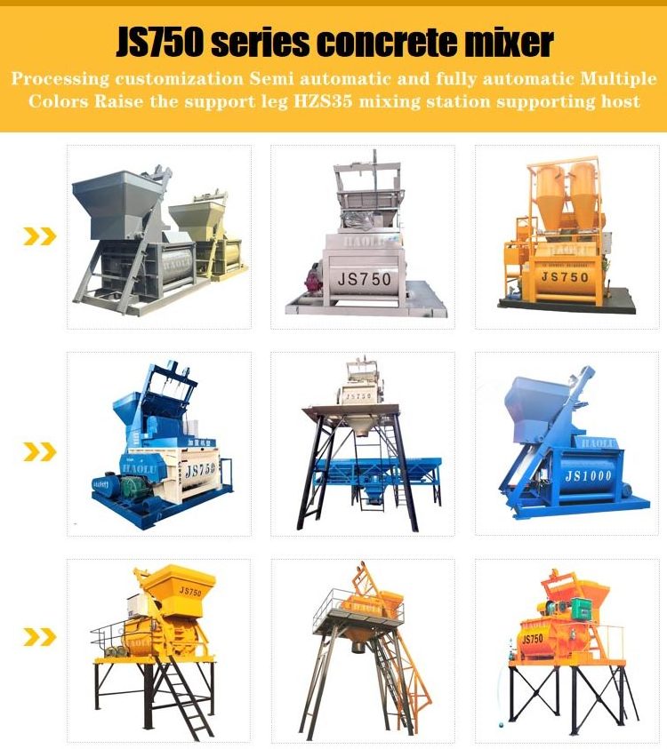 Electric JS750 muller cement mixer  js750 twin shaft concrete mixer china js750 hamac portable concrete mixers